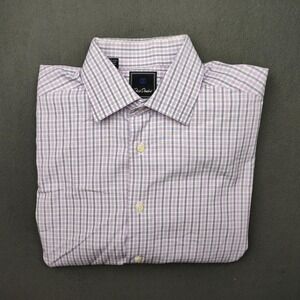 David Donahue Shirt Mens 16.5 36 37 Purple Plaid Trim Fit Button Up Dress